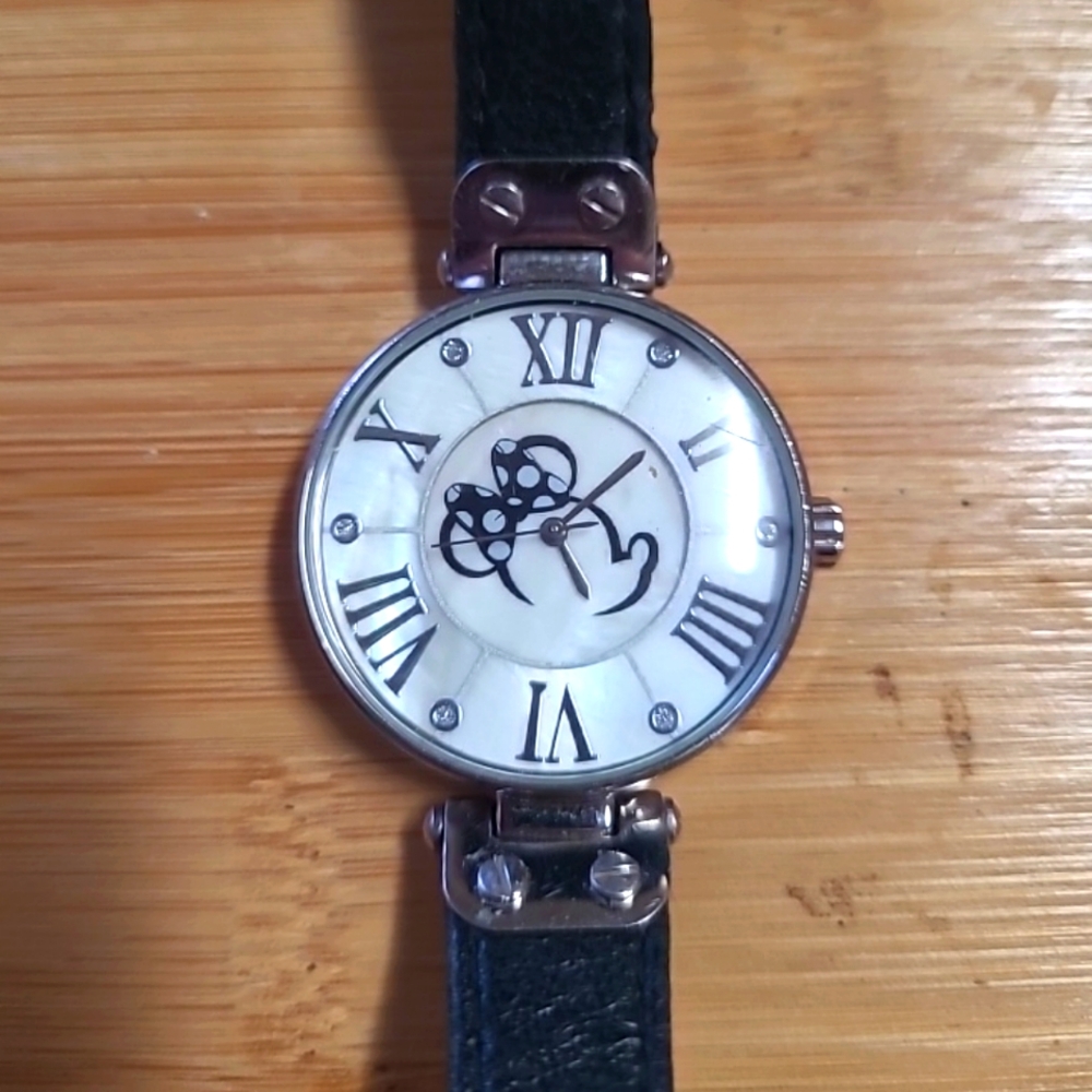Disney Parks Minnie Mouse Leather Watch by Sutton Mother Of Pearl Face